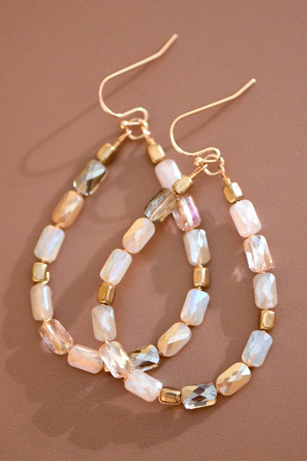 Teardrop Wire Beaded Glass Crystal Earrings - 7282