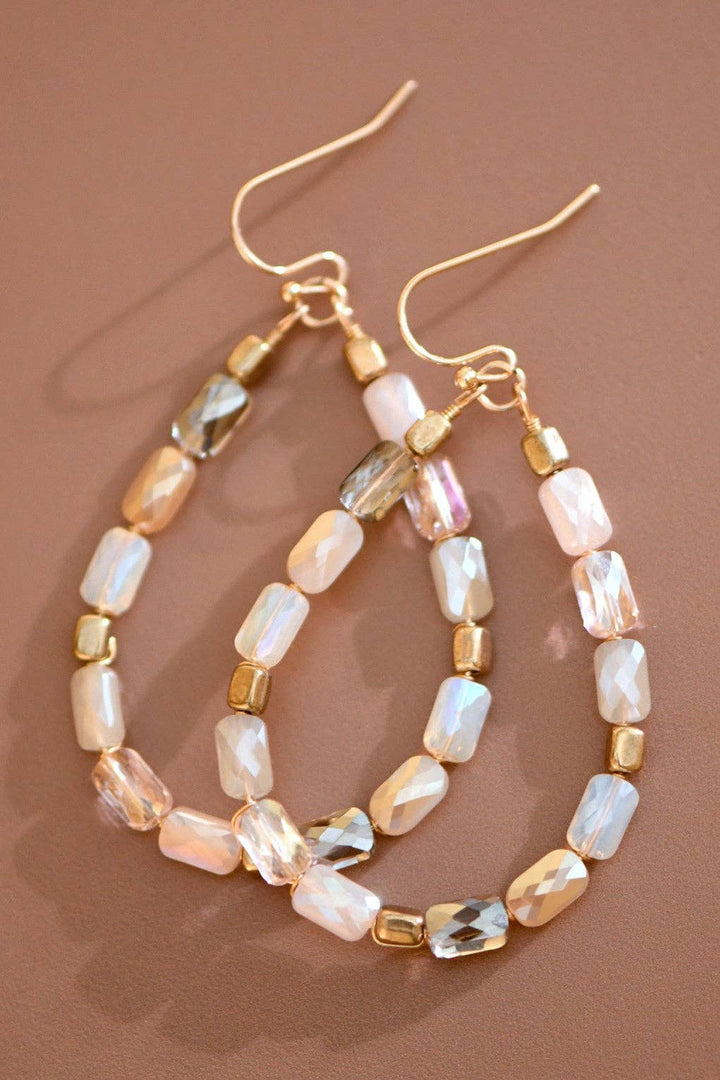 Teardrop Wire Beaded Glass Crystal Earrings - 7282