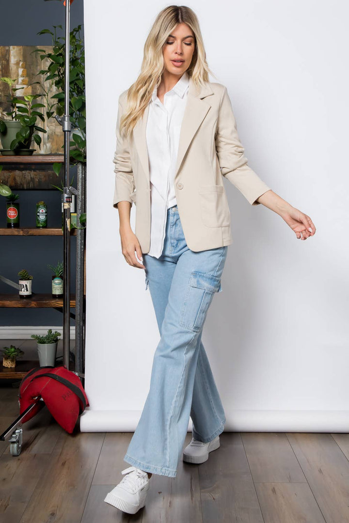 Ponte One Button Front /w Patch Pocket Blazer: Sage / M