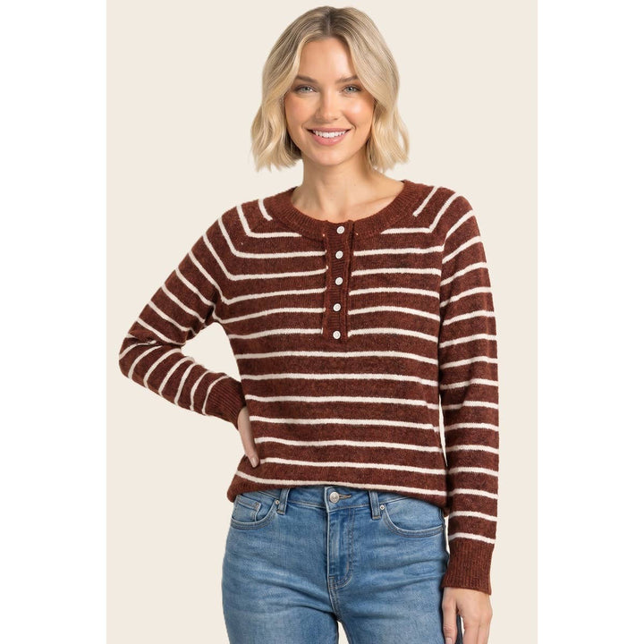 HALF BUTTON STRIPED SWEATER