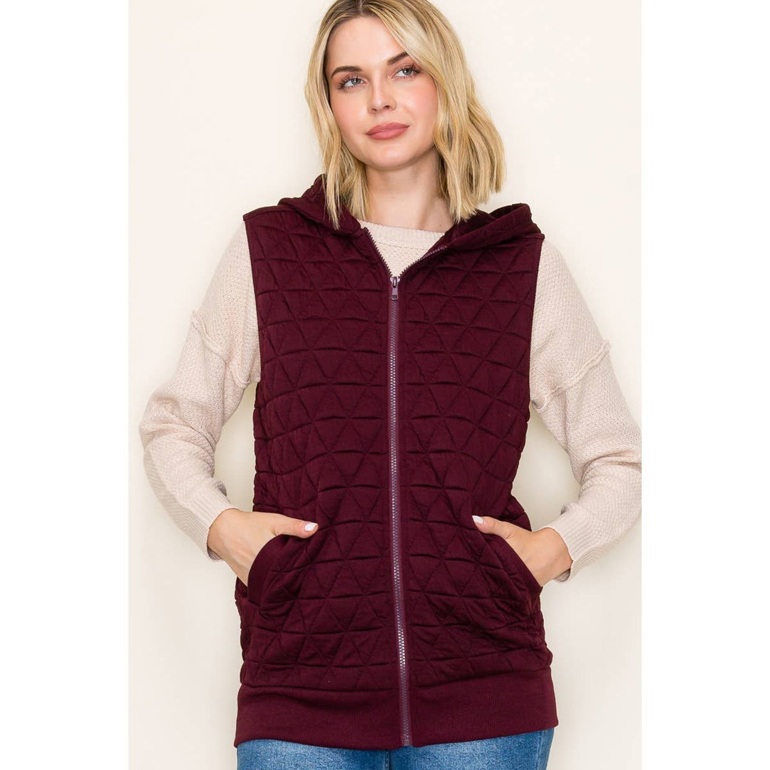 Wine Quilted Zip Up Vest