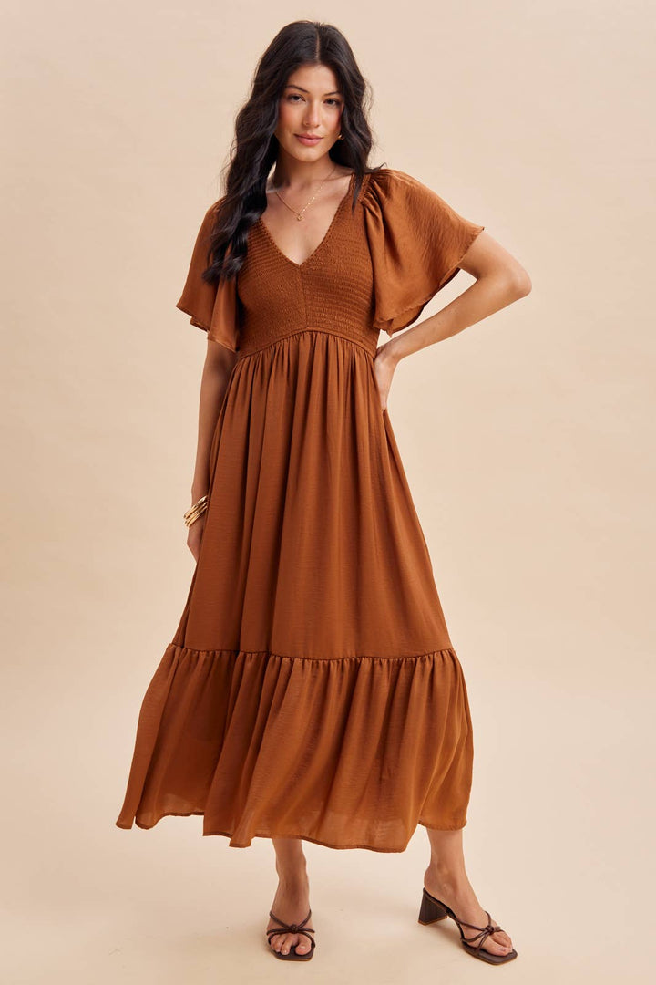 Smocked Washed Satin Dress