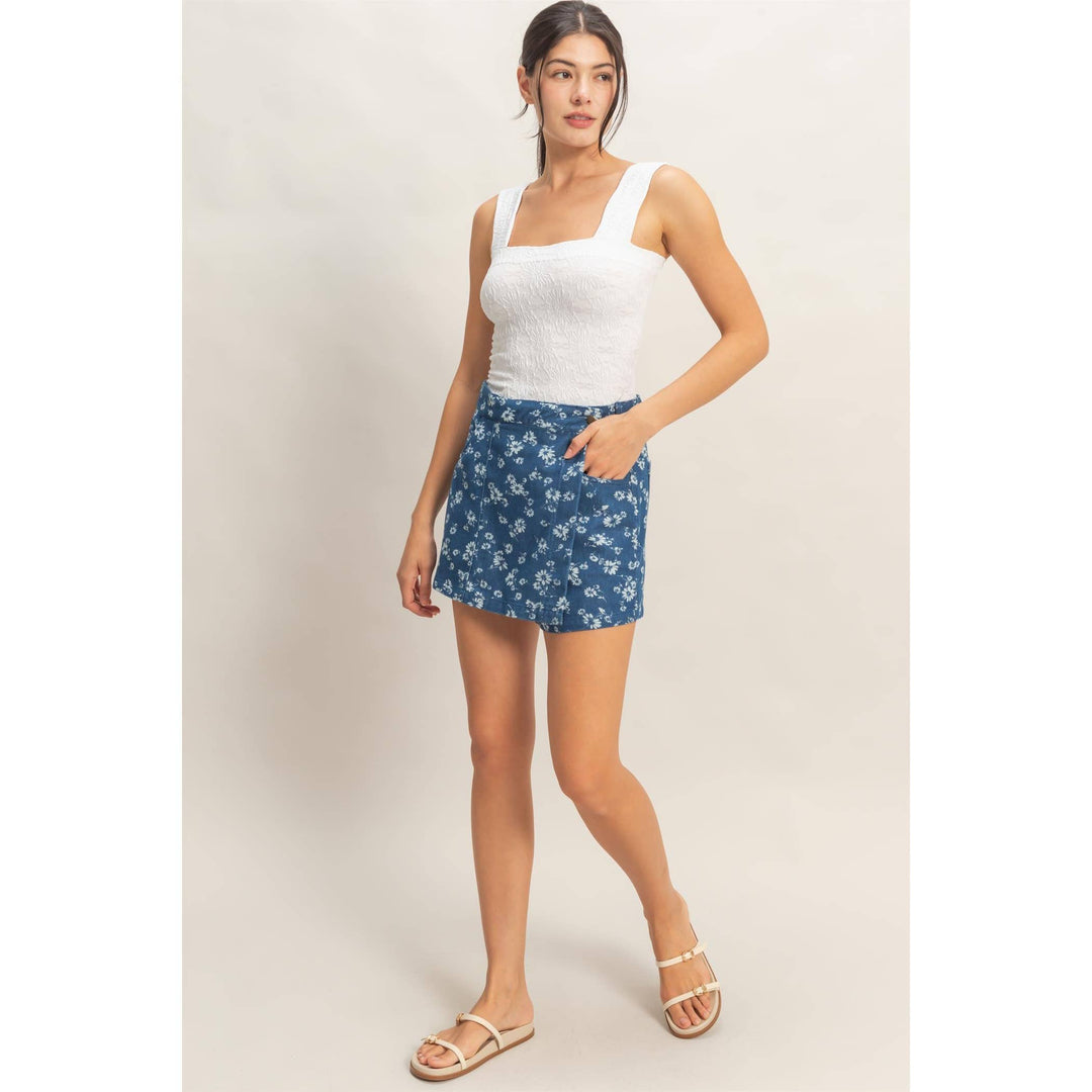 Floral Jacquard Square Neck Top