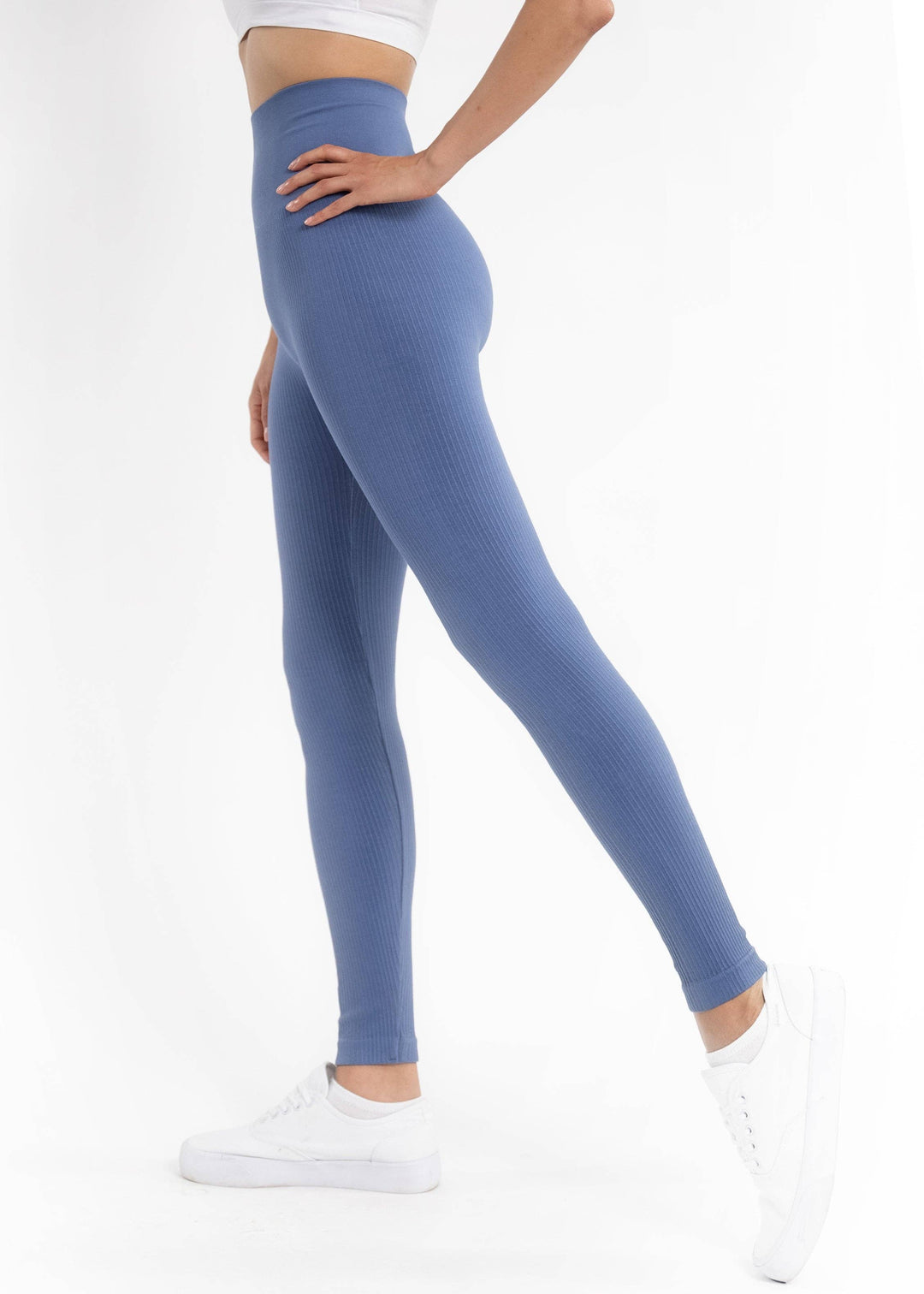 Ribbed High Waist Leggings: Steel Blue