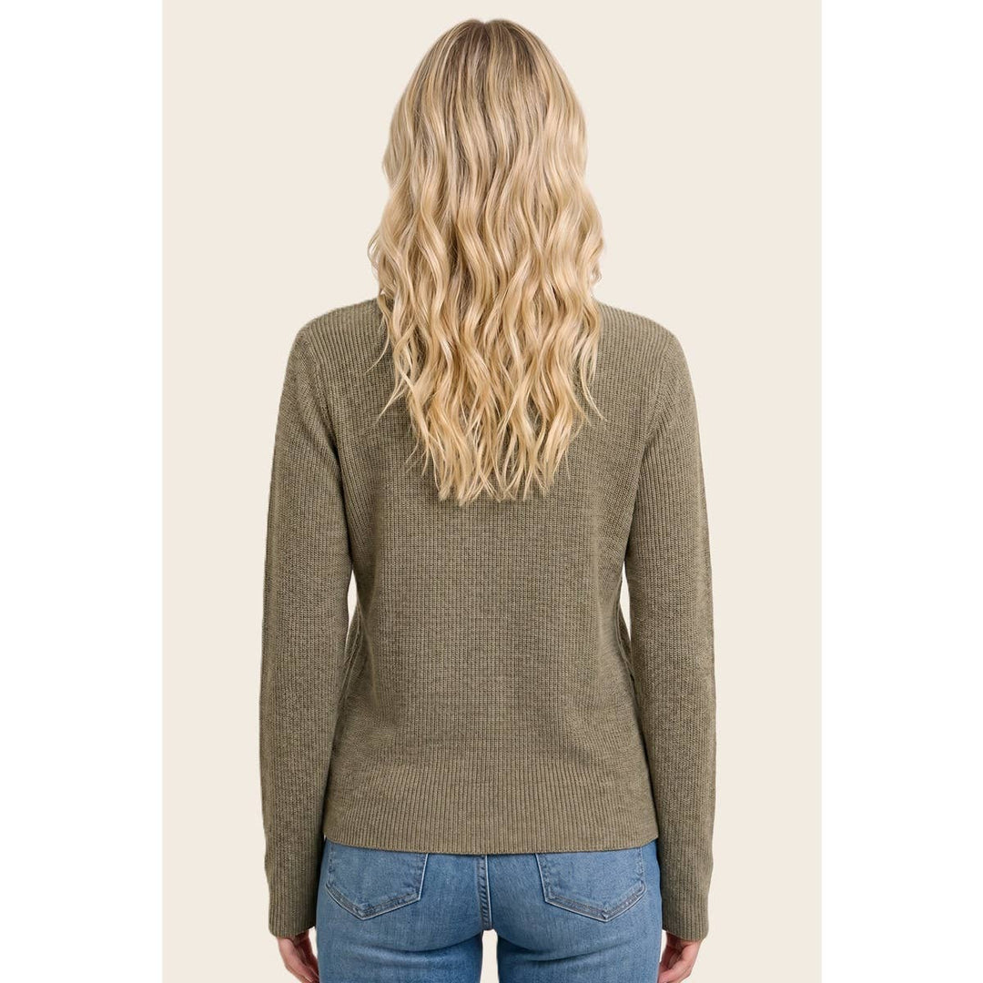 HENLEY BUTTON NECK RIBBED SWEATER