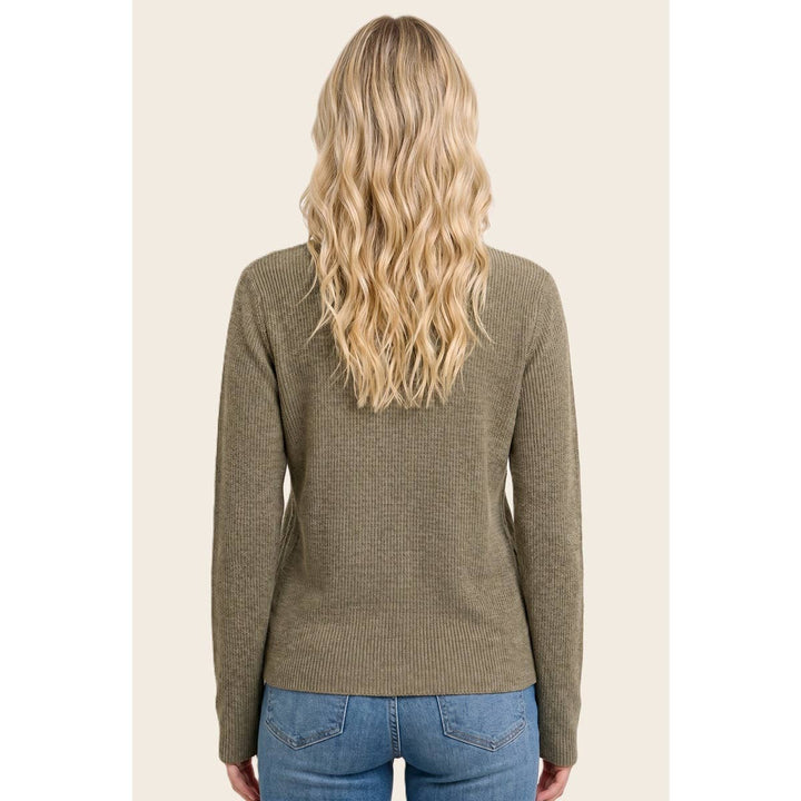HENLEY BUTTON NECK RIBBED SWEATER