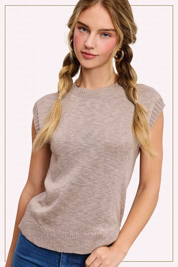 Ribbed Knit Crew Neck Top