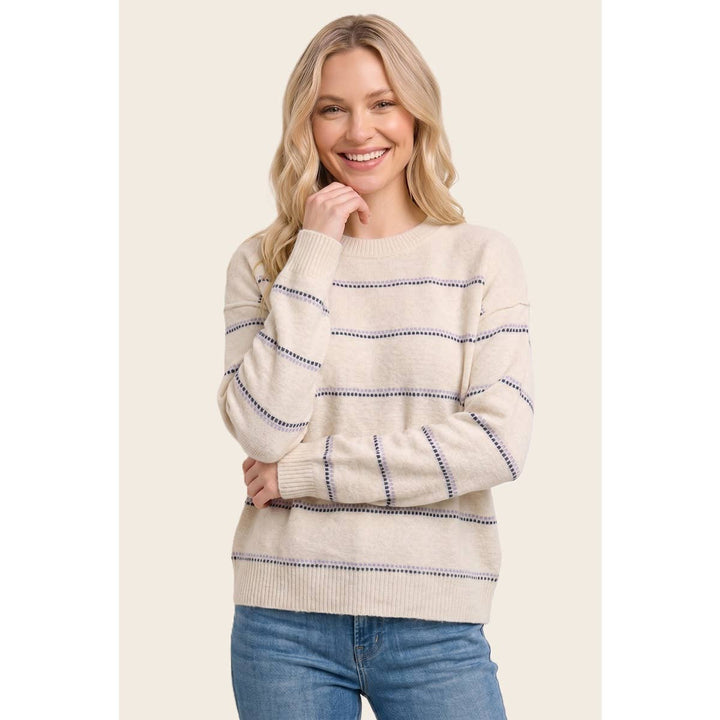DOTTED STRIPED FUZZY SWEATER