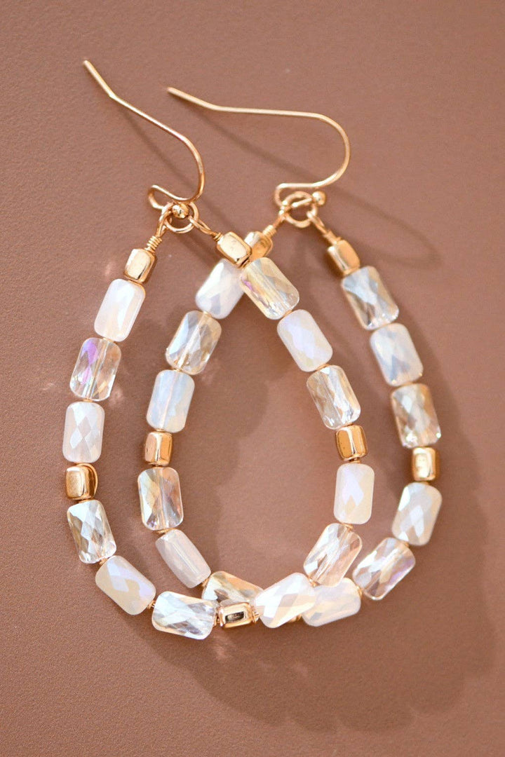 Teardrop Wire Beaded Glass Crystal Earrings - 7284