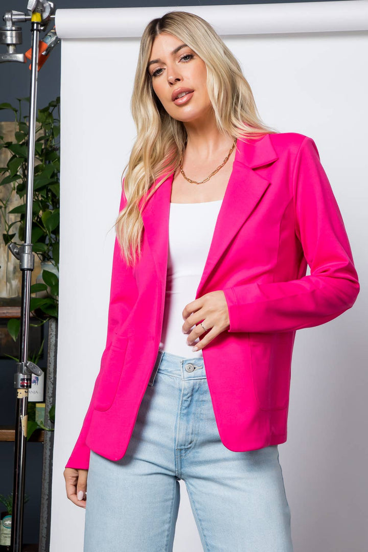 Ponte One Button Front /w Patch Pocket Blazer: Sage / S