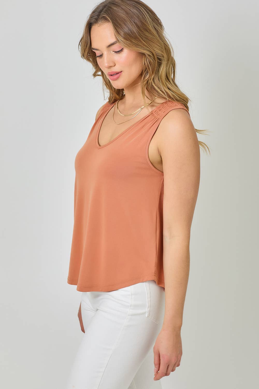 Modal Smocked Shoulder Tank