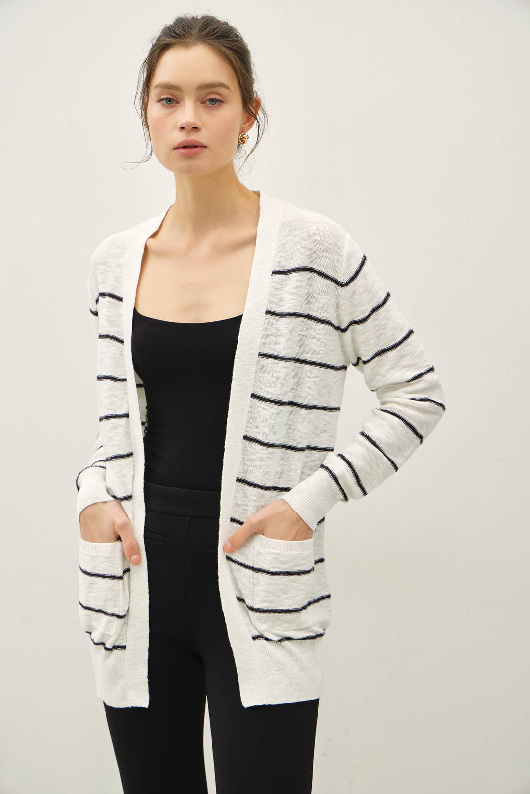 STRIPED COTTON SLUB CARDIGAN