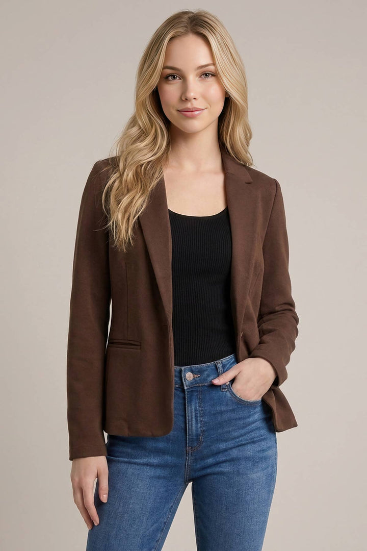 KNIT BLAZER WITH SLEEVE SHIRRING DETAIL - 10839J