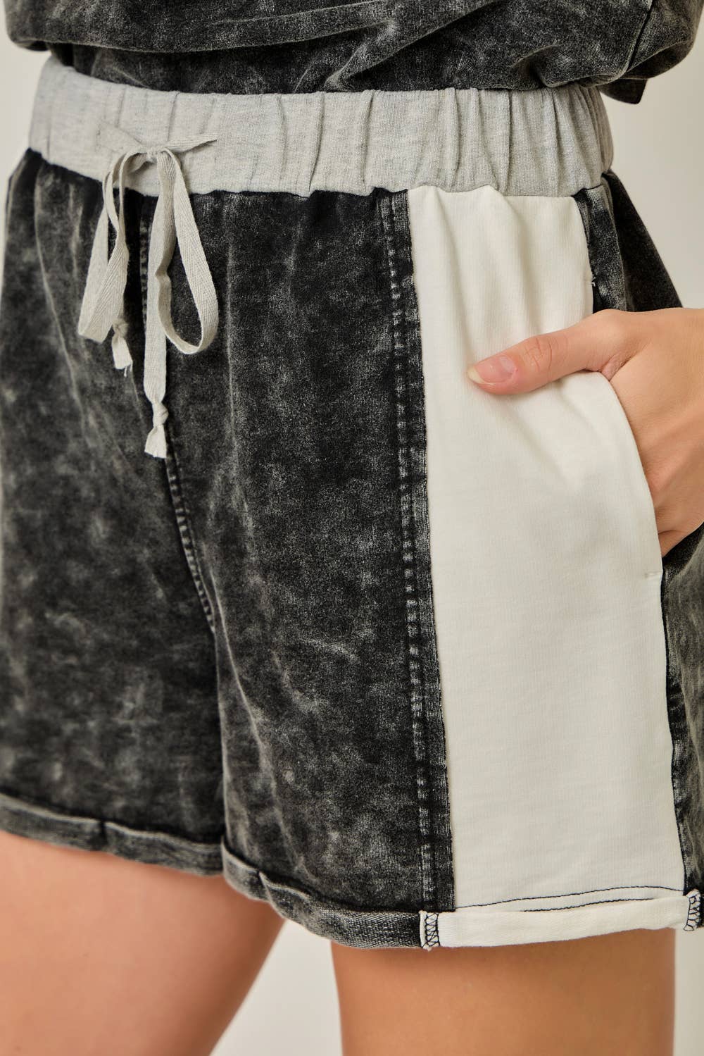 Washed Color Block Terry Shorts