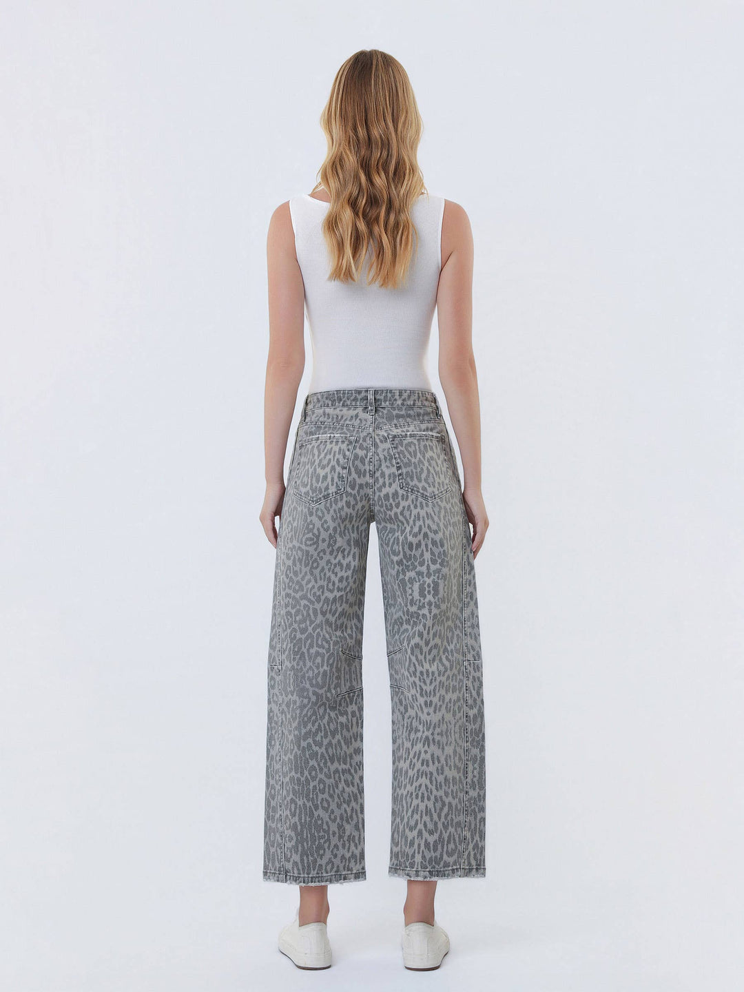 Gray Leopard Barrel Jeans