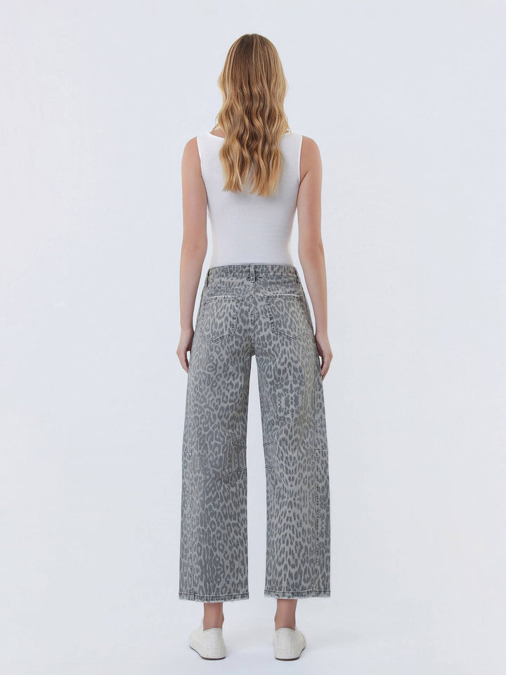 Gray Leopard Barrel Jeans
