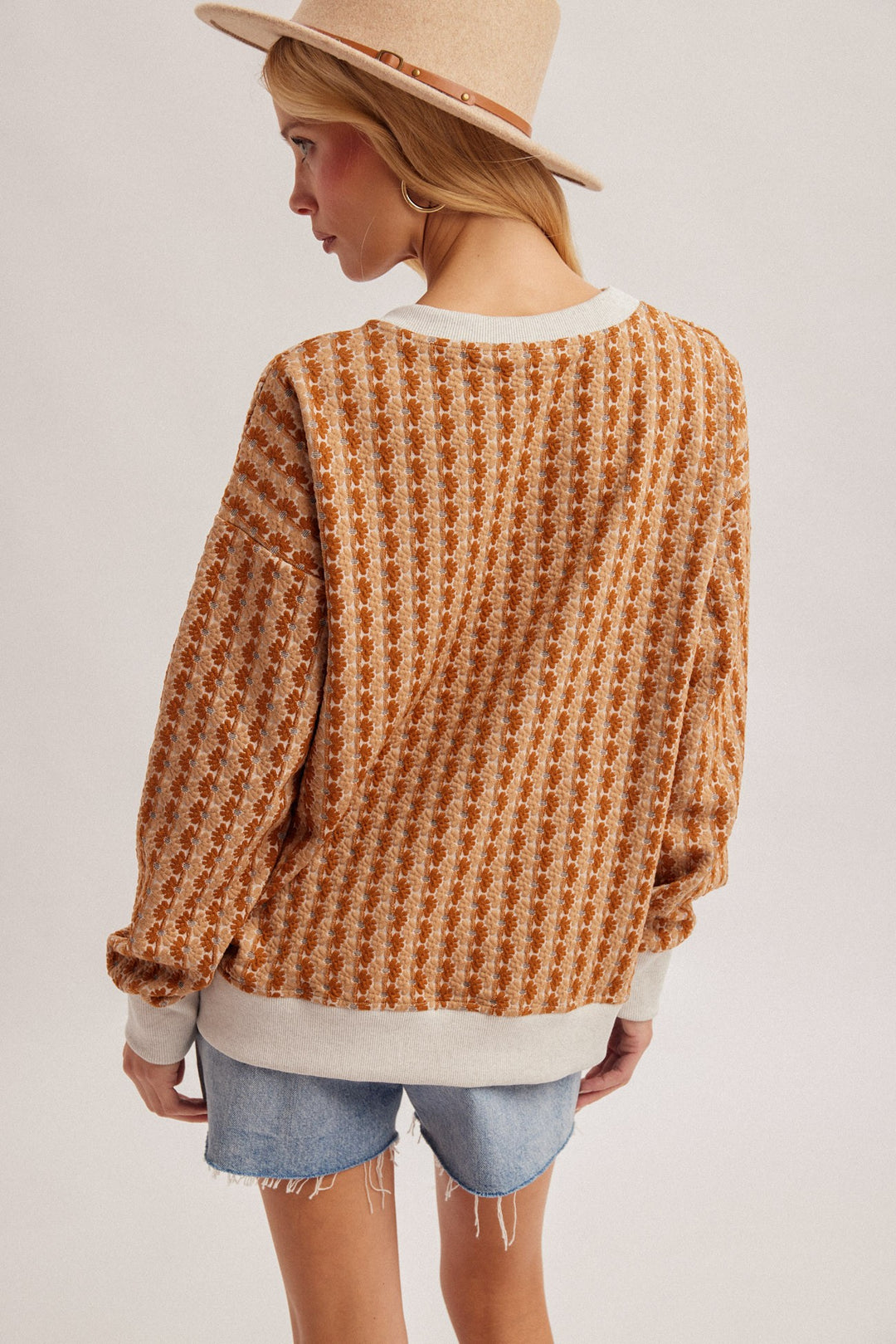 Floral Knit Jacquard Pullover Top