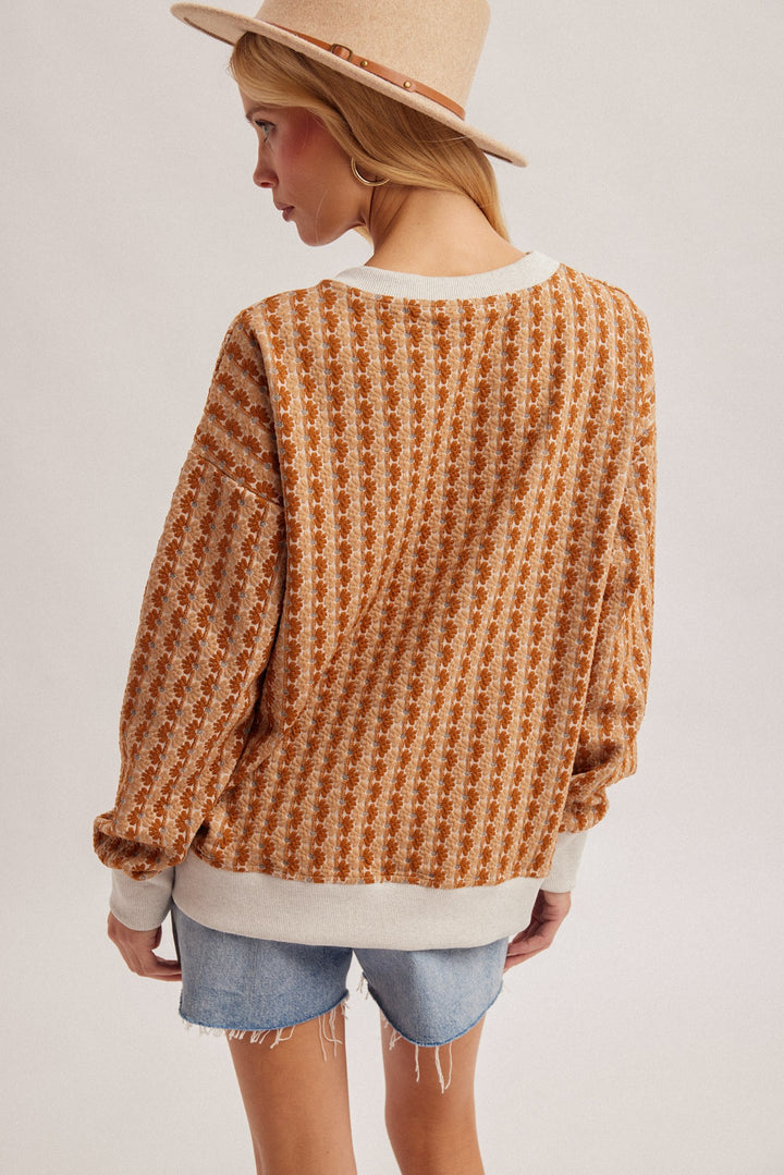 Floral Knit Jacquard Pullover Top