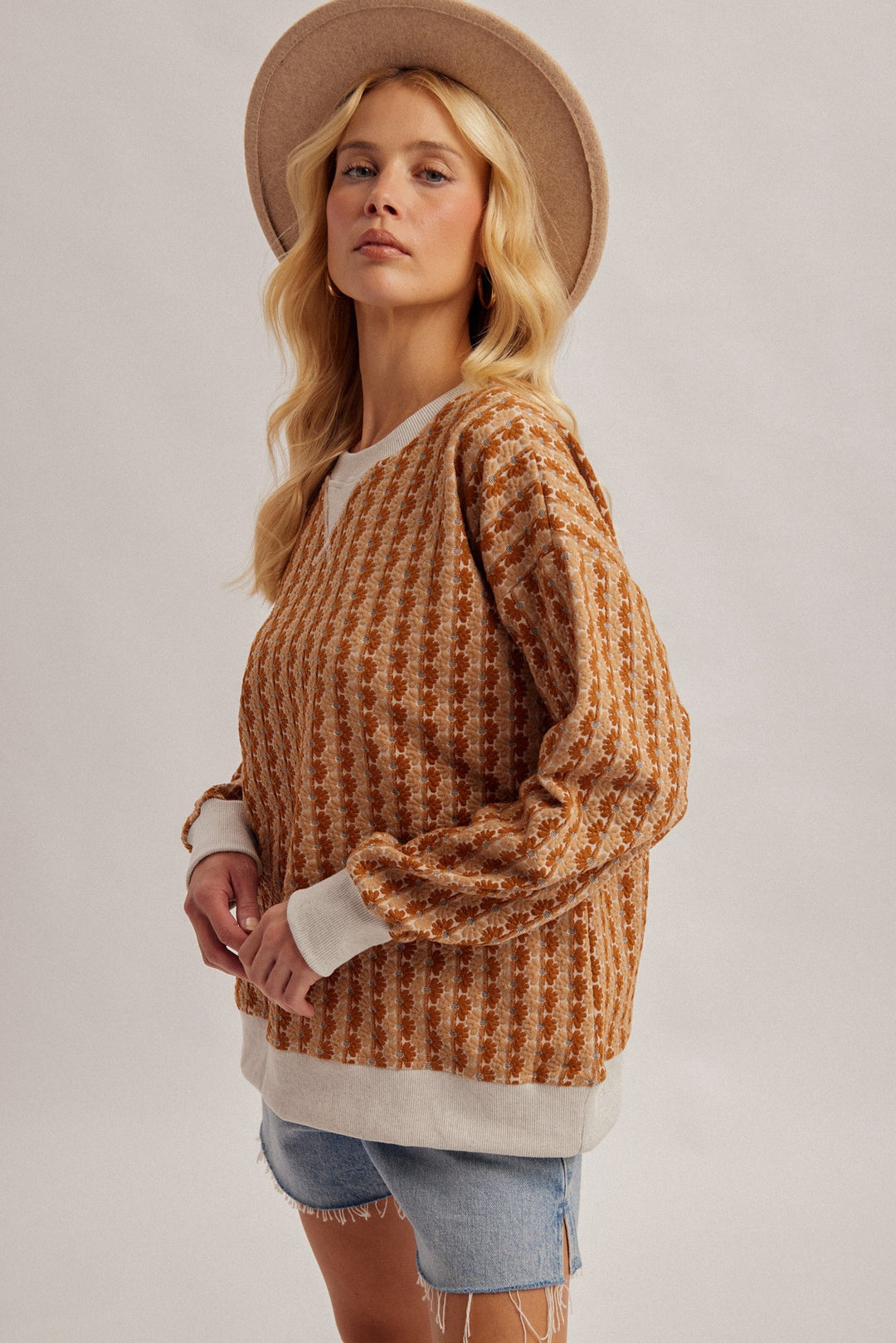 Floral Knit Jacquard Pullover Top