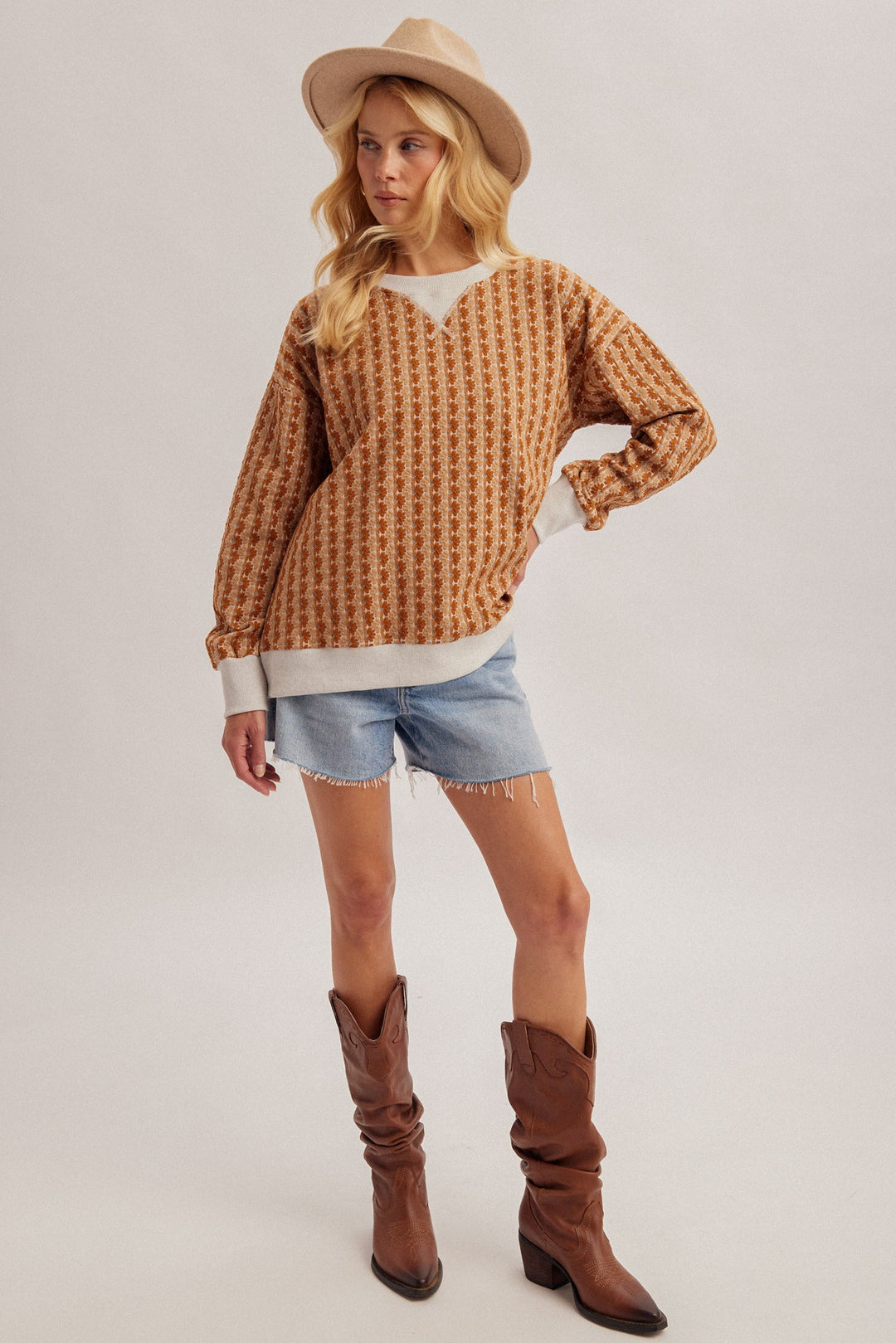 Floral Knit Jacquard Pullover Top