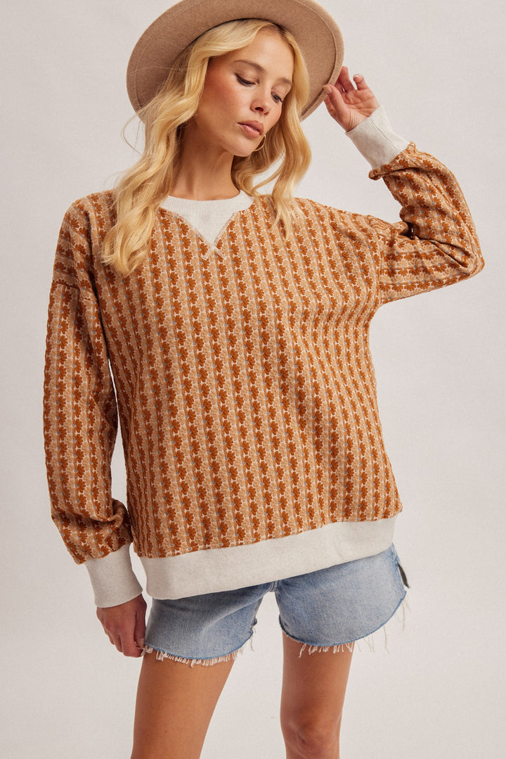 Floral Knit Jacquard Pullover Top