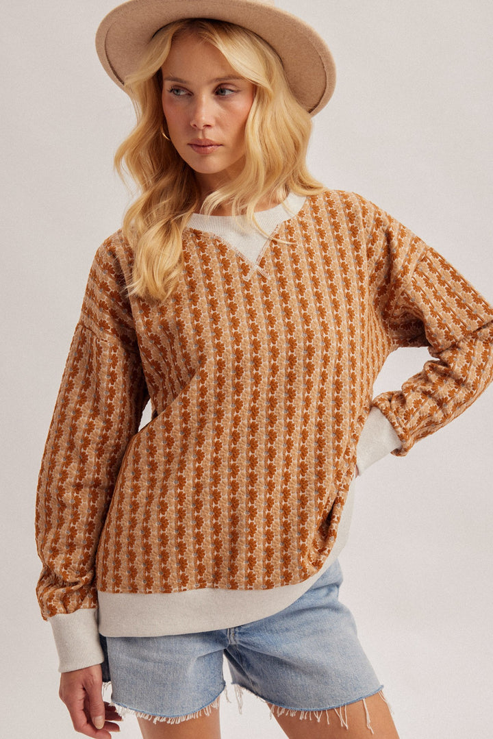 Floral Knit Jacquard Pullover Top
