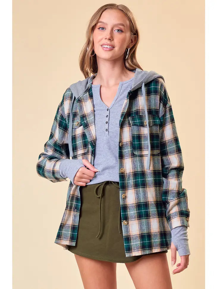 Hooded Plaid Shirt