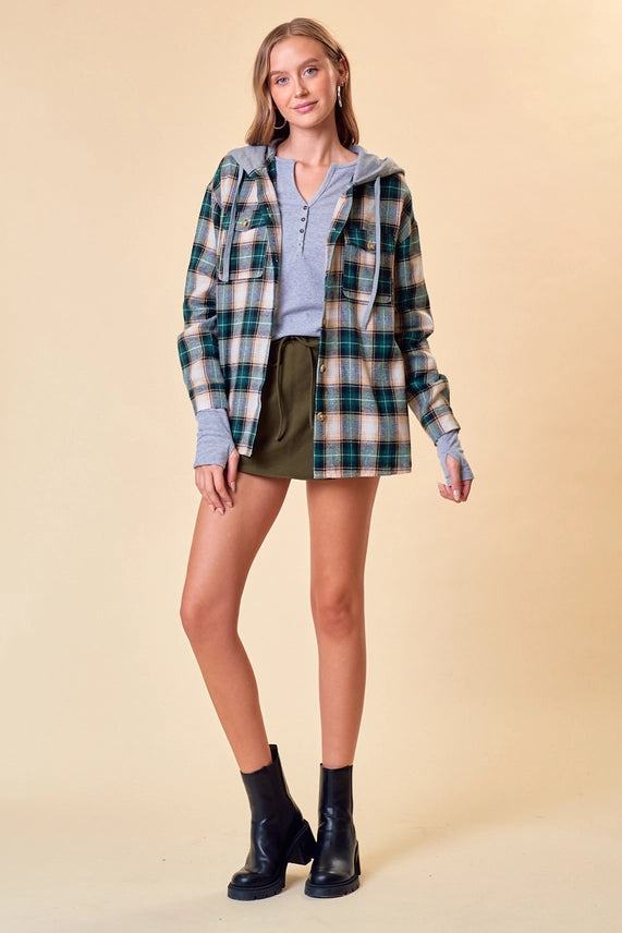 Hooded Plaid Shirt