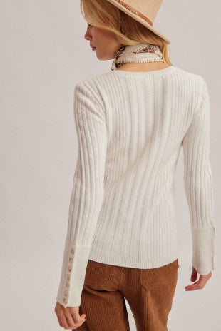 Buttoned Cuffs Long Sleeves Henley Sweater