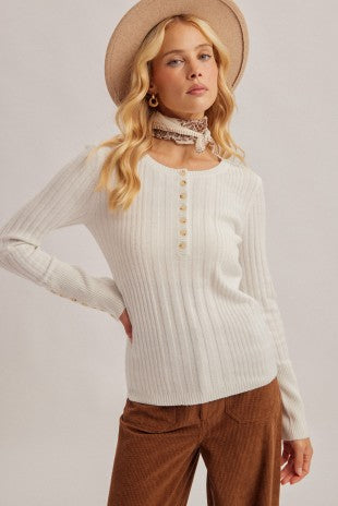 Buttoned Cuffs Long Sleeves Henley Sweater