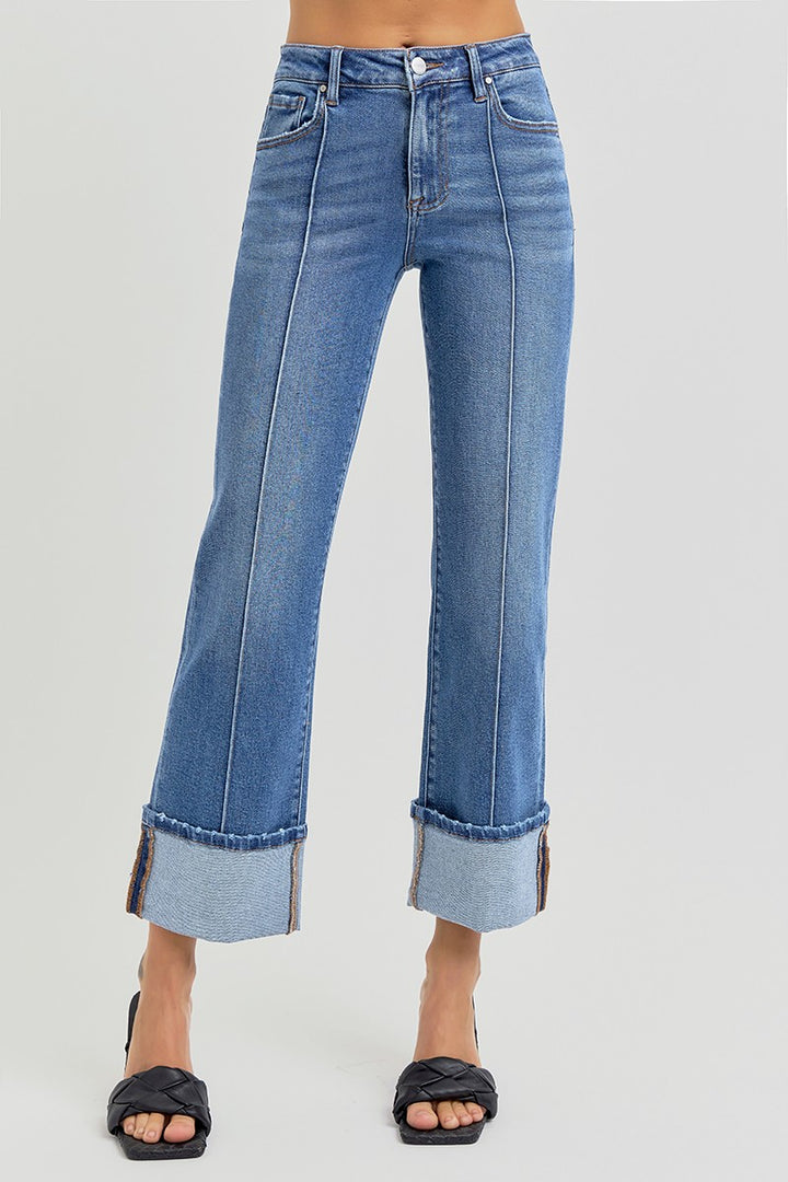 High Rise Wide Cuffed Jeans