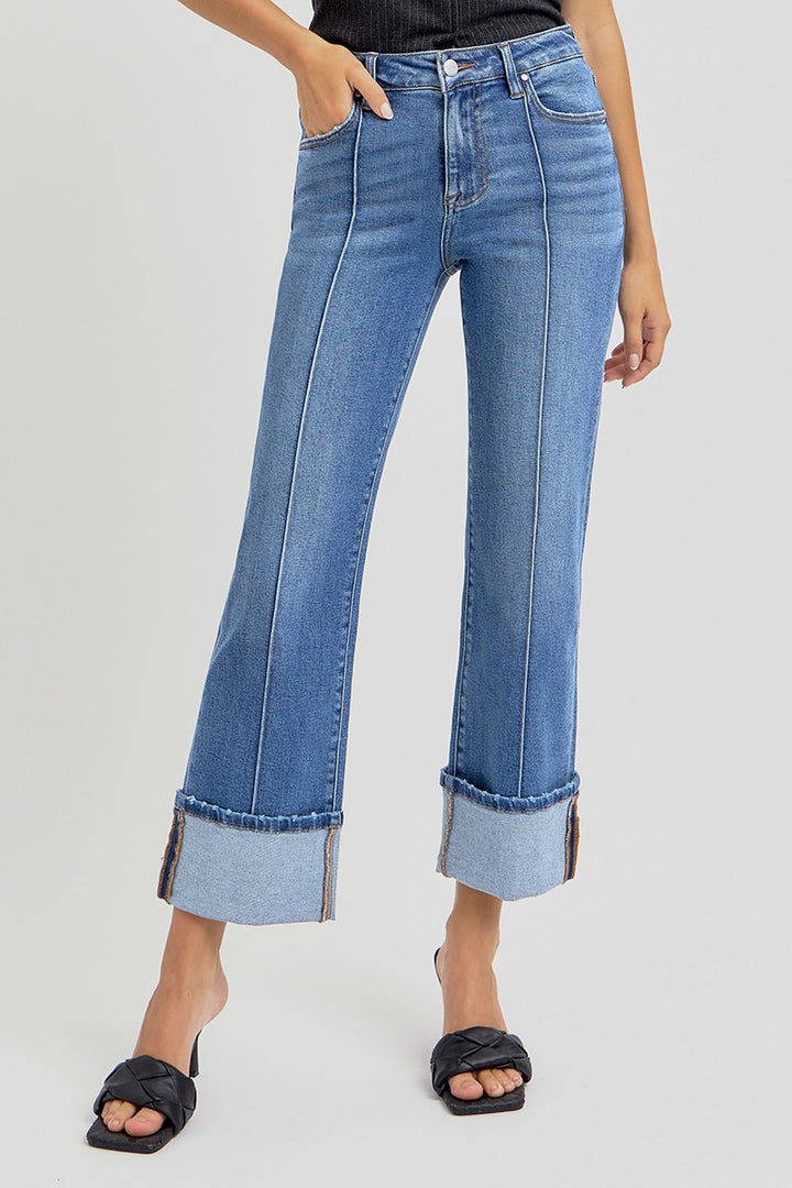 High Rise Wide Cuffed Jeans