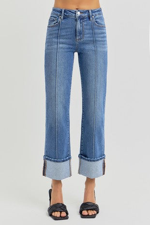 High Rise Wide Cuffed Jeans