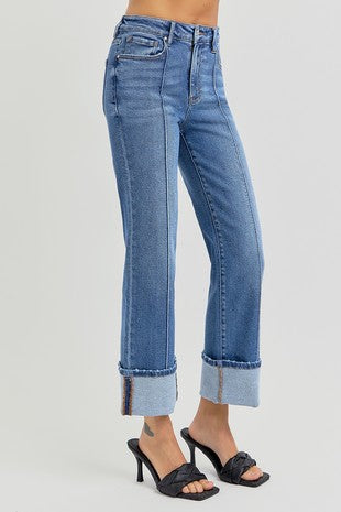 High Rise Wide Cuffed Jeans