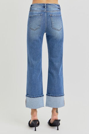 High Rise Wide Cuffed Jeans