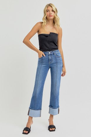 High Rise Wide Cuffed Jeans