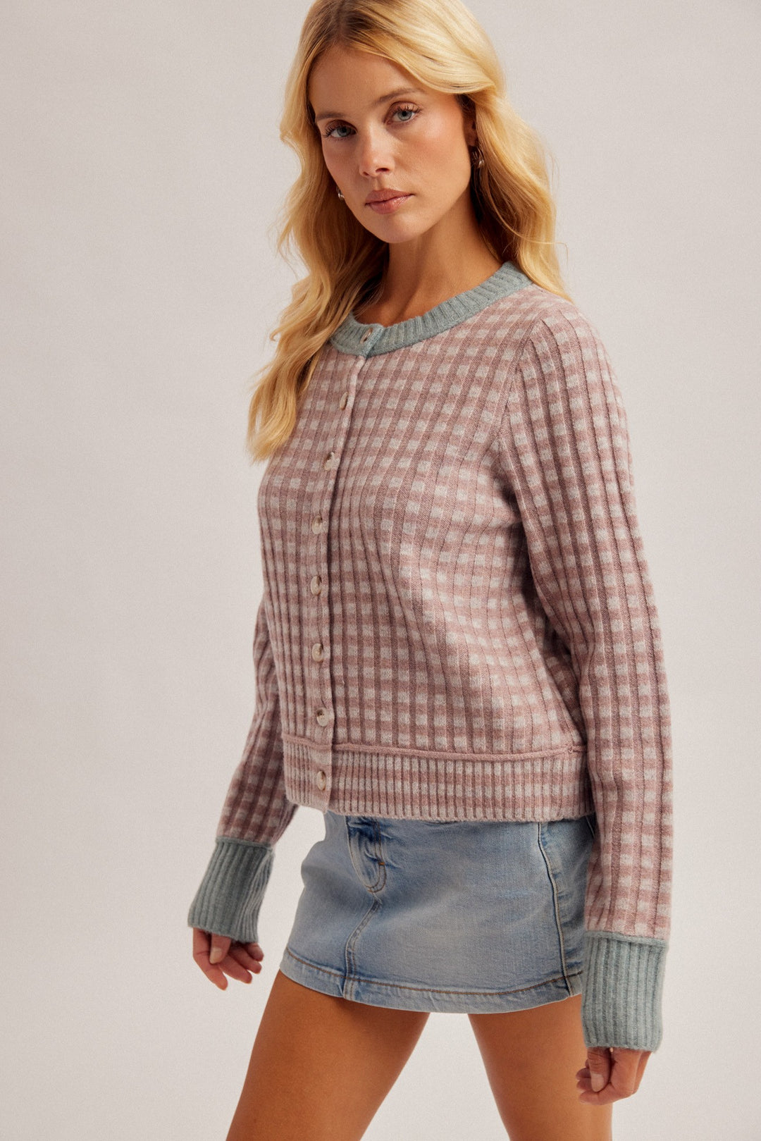 Mini Check Sweater Cardigan