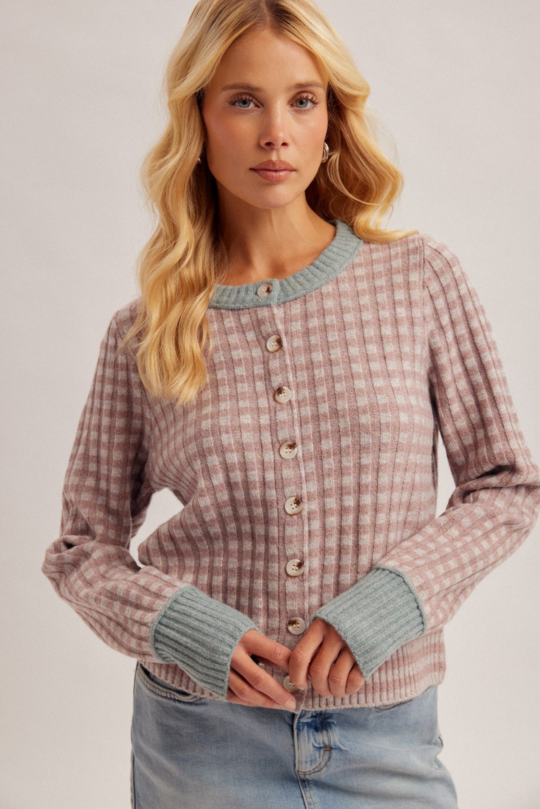 Mini Check Sweater Cardigan