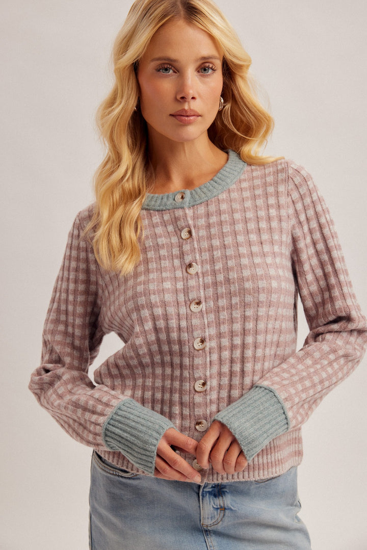 Mini Check Sweater Cardigan