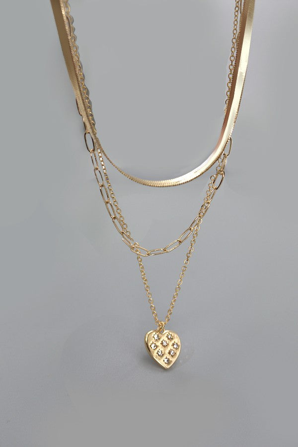 Rhinestone Mini Heart Triple Layer Necklace