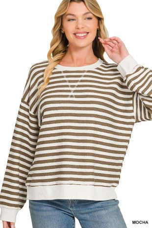 Striped Rib Banded Pullover