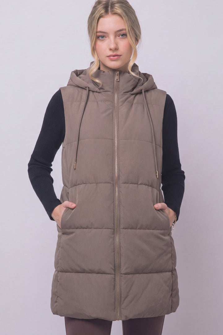 Mocha Hooded Puffer Vest