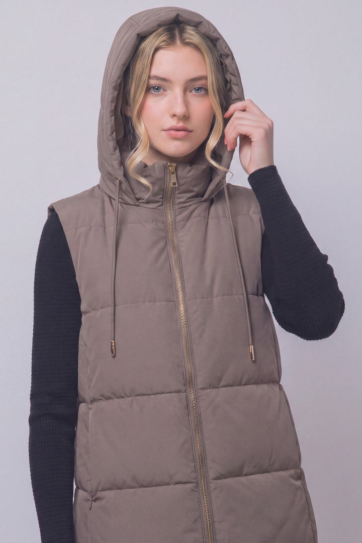 Mocha Hooded Puffer Vest