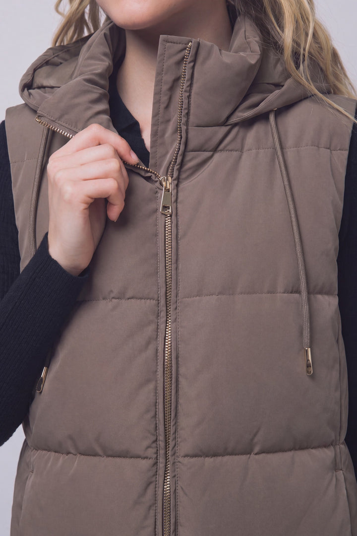 Mocha Hooded Puffer Vest