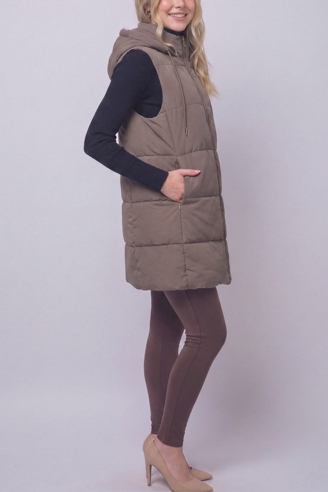 Mocha Hooded Puffer Vest