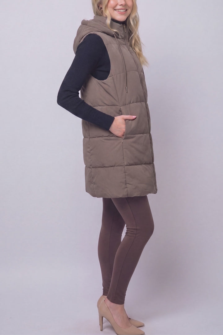 Mocha Hooded Puffer Vest