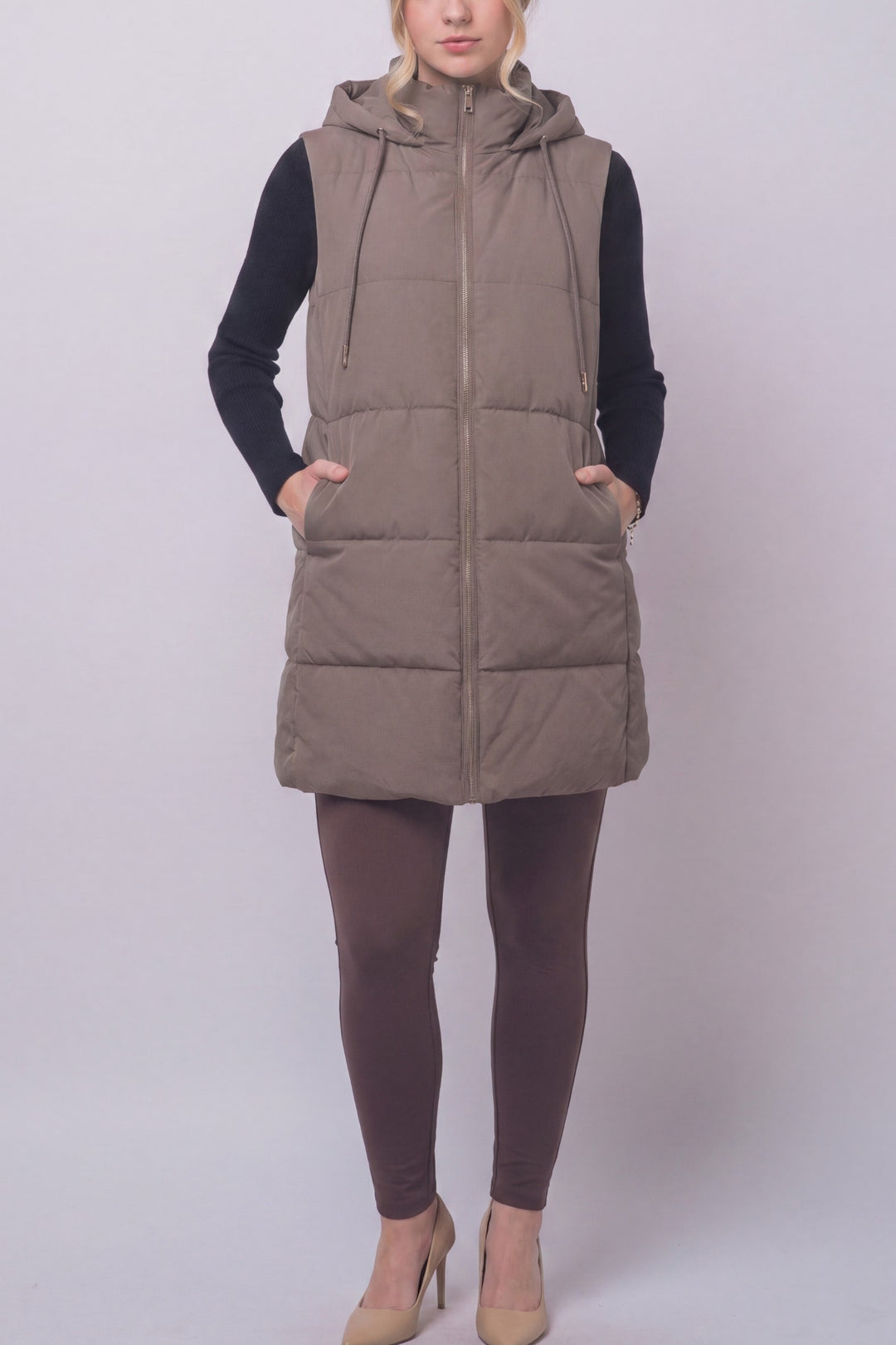Mocha Hooded Puffer Vest