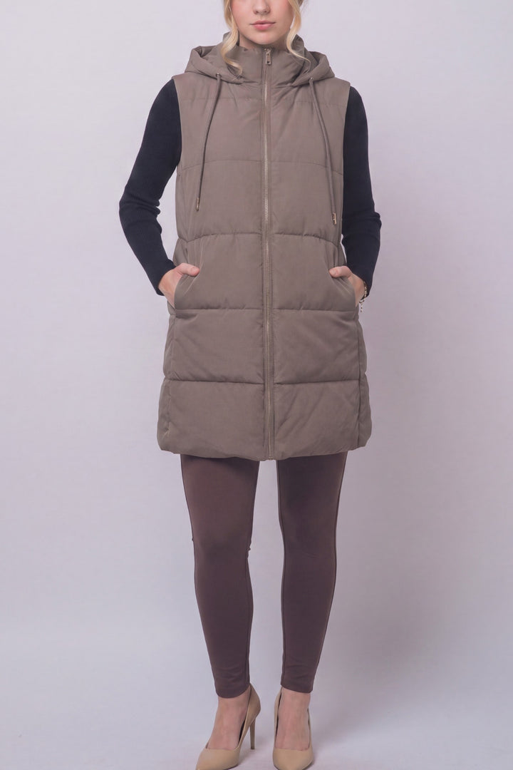 Mocha Hooded Puffer Vest