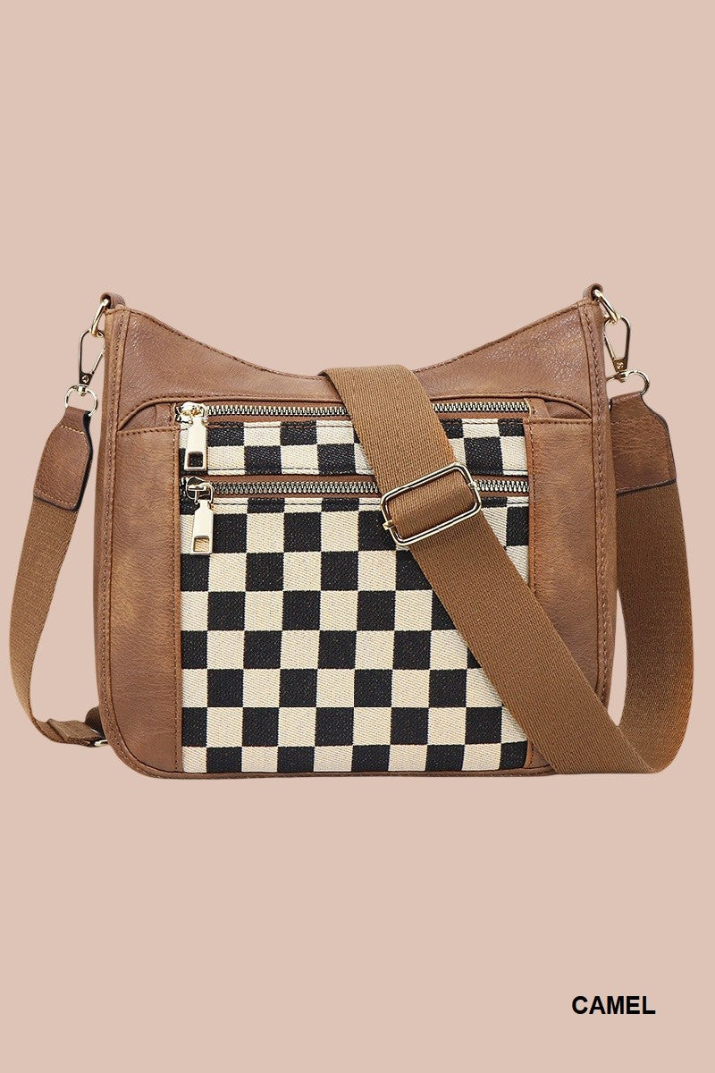 Checkered Canvas Messenger Bag