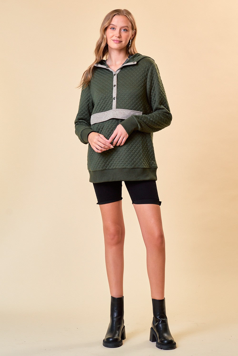 Jade Quilted Hoodie Top